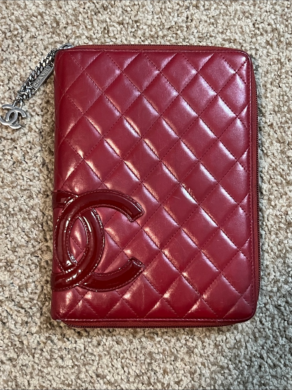 ♥️ CHANEL Rare Dark Red Cambon Large Zip Notebook Agenda